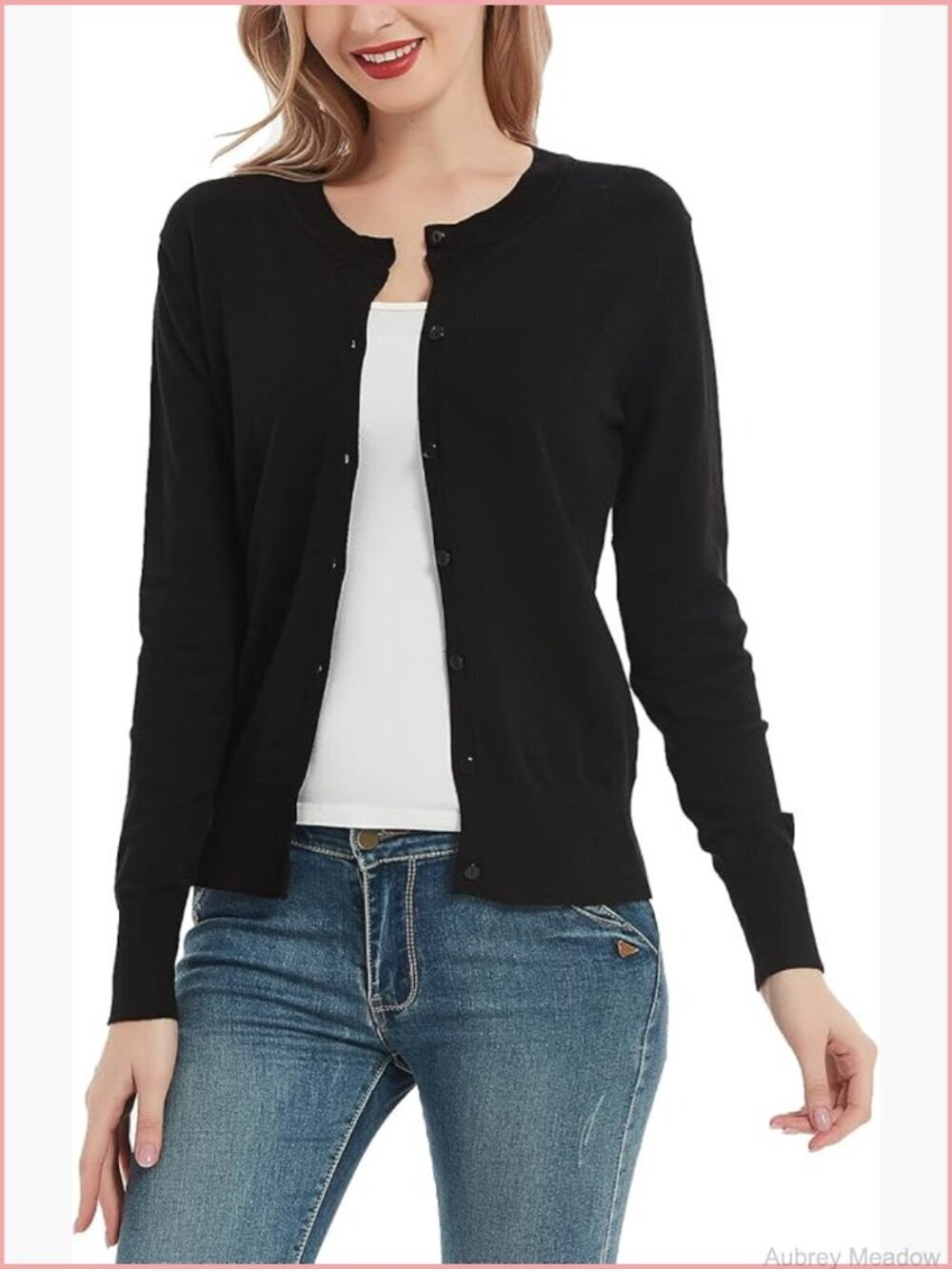 Crew Neck Button Down Long Sleeve Cardigan Sweater